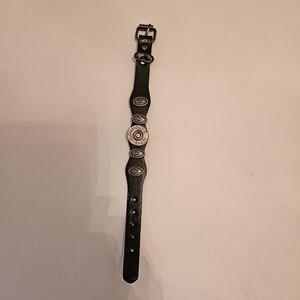 Black Leather Bracelet with Silver Accents